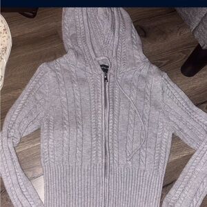 Fashion nova Gray Cable Knit Zip-Up Hoodie